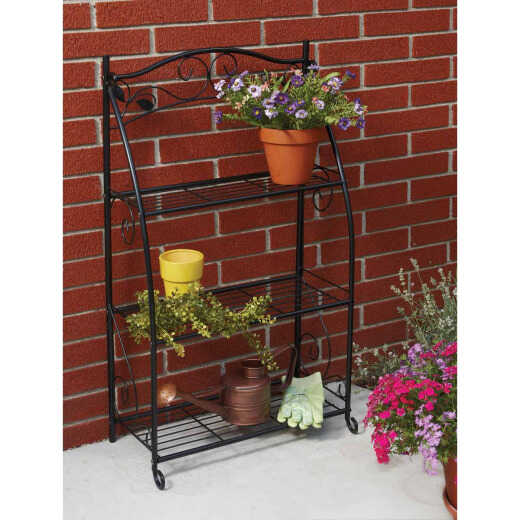 Best Garden Black Powder-Coat Steel 38 In. H. 3-Shelf Indoor/Outdoor Plant Stand